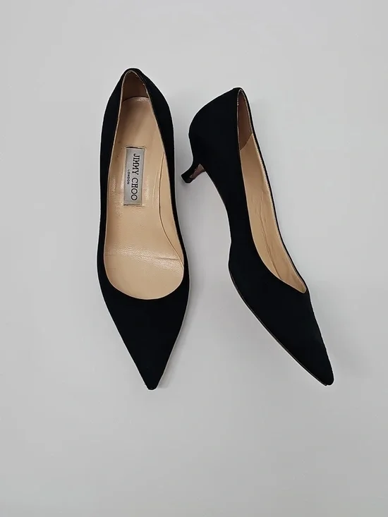 Jimmy Choo Amelia Black Suede Kitten Heels Pointed Toe Dainty Fem Made In Italy - Picture 1 of 12